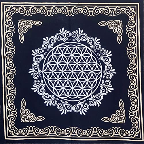 INDACORIFY Flower of Life Altar Table Top Cloth with Fringes Alter Tarot Witchcraft Spread Spiritual Sacred Cloth 18x18 in (Gold & Silver Flower of Life) - color: Gold & Silver Flower of Life