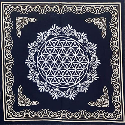 INDACORIFY Flower of Life Altar Table Top Cloth with Fringes Alter Tarot Witchcraft Spread Spiritual Sacred Cloth 18x18 in (Gold & Silver Flower of Life) - color: Gold & Silver Flower of Life