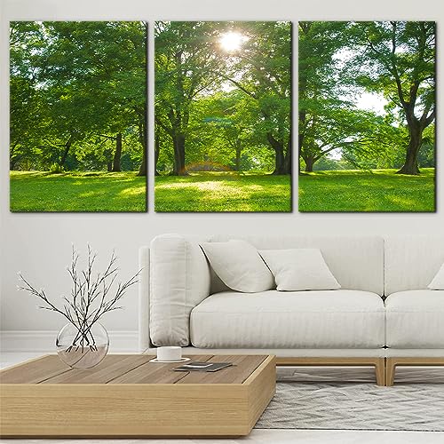 Canvas Wall Art for Living Room Sunlight Green Trees Wall Decor for Bedroom Forest Paintings Modern 3 Pieces Framed Canvas Art Prints Ready to Hang Green Nature Pictures Home Decorations (20"x28"x3) - color: Wallart-02, size: 20" x 28" x 3 panels