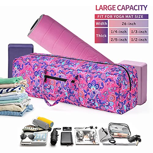 | Yoga Mat Bag | Large Yoga Mat Carrier with Wet Pocket | Yoga Gifts | Gym Tote Bag for Women - color: Bright pink