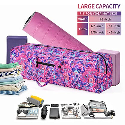 | Yoga Mat Bag | Large Yoga Mat Carrier with Wet Pocket | Yoga Gifts | Gym Tote Bag for Women - color: Bright pink