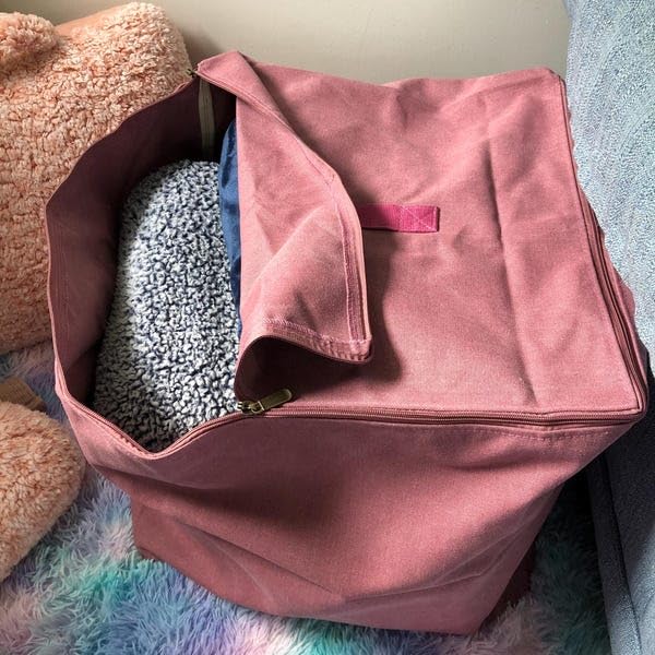 Heavy-duty 18x18x18 Canvas Storage Bag - Ottoman with Zipper – Large Fabric Cube Tote with Handles for Home Organization - Beige