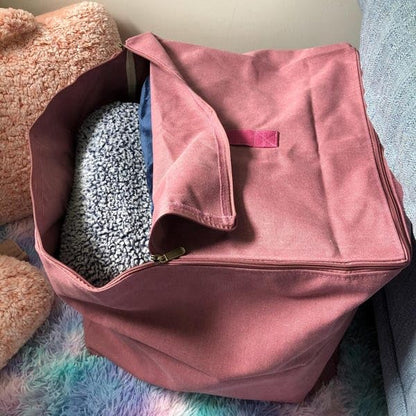 Heavy-duty 18x18x18 Canvas Storage Bag - Ottoman with Zipper – Large Fabric Cube Tote with Handles for Home Organization - Beige