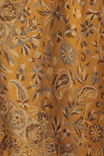 Exotic India Women Reversible Jamawar Wool Shawl with Woven Flowers | Ethnic Beautiful Floral Weave Stole, Dupatta - color: Butterscotch