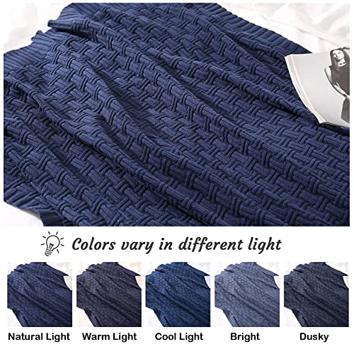TREELY 100% Cotton Knitted Throw Blanket Couch Cover Blanket(60 x 80 Inches, Navy Blue) - color: Navy Blue, size: Twin (60 in x 80 in)