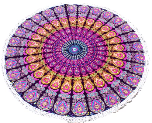Mandala Round Beach Tapestry Hippie Mandala/Boho Decor Beach Blanket/Indian Cotton Throw Bohemian Round Table Cloth Mandala/Yoga Mat Meditation Picnic Rugs (42 Inches, Pink And Yellow) - color: Pink And Yellow, size: 42"L x 42"W