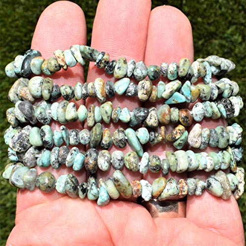Zenergy Gems Charged Premium Natural Crystal Chip Bead Bracelet + Moroccan Selenite Charging Crystal [Included] - color: African Turquoise