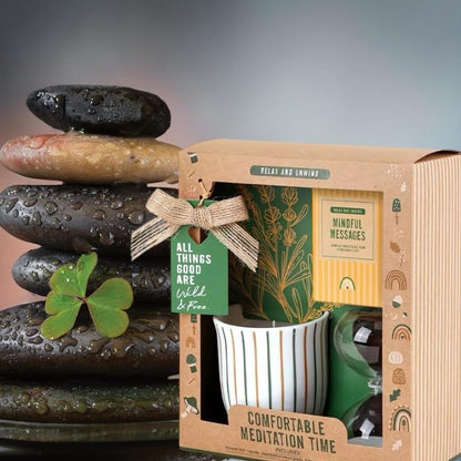 Wellness Gifts Sets for Self-Care|Wellness Meditation Set Mindfulness Card|Eco-Friendly Scented Candle in Ceramic Jar|Hourglass