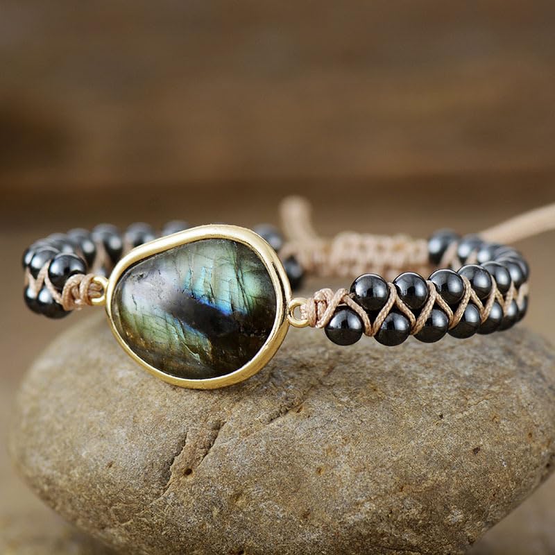 Women Boho Wrap Bracelet,Handmade Natural Stone Crystal Emperor Beads Heart Bracelet, Fashion Bohemian Jewelry Gift for Women