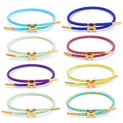 OSIRIDEH2 Bracelet with Adjustable Design Polished H Shape Buckle, Bracelets for Women, 18k Gold-plated Buckle Design Titanium Steel Wire Rope Women's Gift Jewelry - color: Yellow+light blue