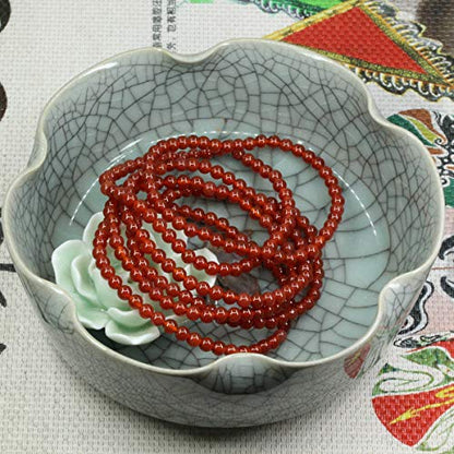 Keleny 4mm Natural Round Beads Gemstones Rock Crystal Stretch Bracelet 7 Inch Unisex - color: Dyed Red Agate