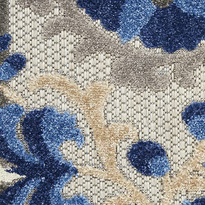 Nourison Home Aloha Natural Blue 4' x Round Area Rug - Easy Clean, Non Shedding, Bed Room, Living Room, Dining Room, Kitchen (4' x Round) - color: Natural Blue, size: 4' (Round)