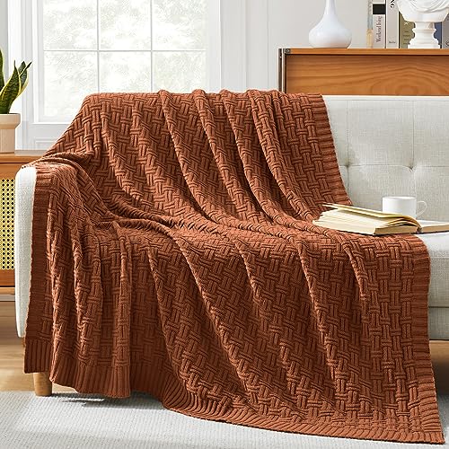 TREELY 100% Cotton Knitted Throw Blanket Couch Cover Blanket(60 x 80 Inches, Brown) - color: Brown, size: Twin (60 in x 80 in)