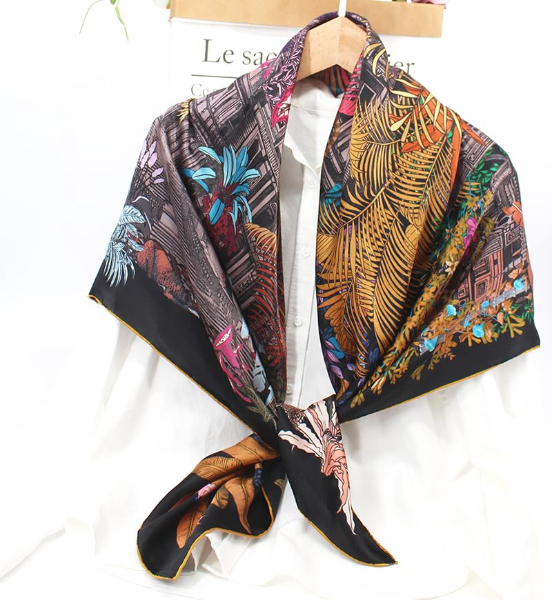 ANDANTINO 100% Silk Scarf 43" Large Square Lightweight Headscarf& Shawl–Women Hair Wraps-With Gift Packed - color: Colorful Plants