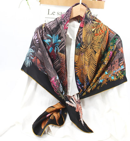 ANDANTINO 100% Silk Scarf 43" Large Square Lightweight Headscarf& Shawl–Women Hair Wraps-With Gift Packed - color: Colorful Plants