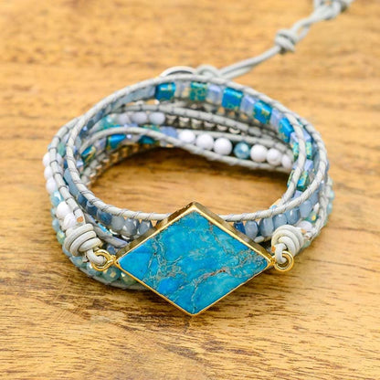 Boho Wrap Bracelet for Women, Handmade Natural Imperial Jasper Multi-Layer Stone Beaded Bracelet, Bohemian Healing Crystal Stone Jewelry Gifts - color: Labradorite #2