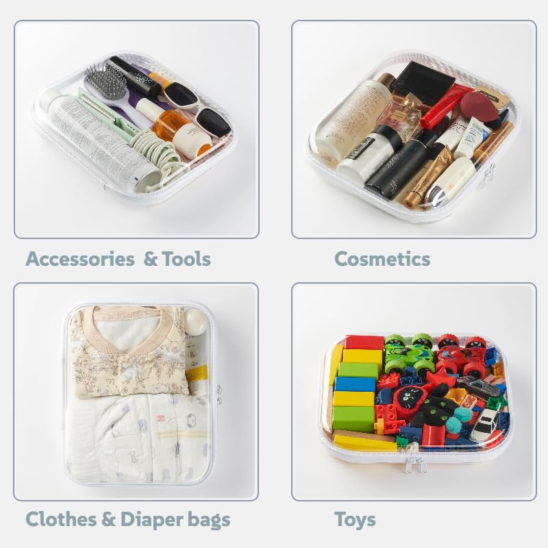 3-Pack Large Clear Hard Shell Zipper Case, Diaper Bag Organizer Pouches, Pencil Case & Makeup Bag, Travel Essentials and Toy Organizer (3L - size: 3L