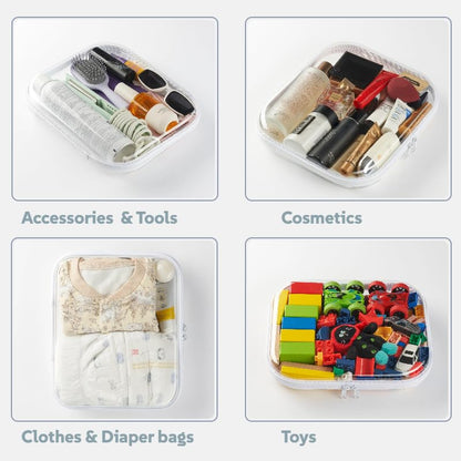 3-Pack Large Clear Hard Shell Zipper Case, Diaper Bag Organizer Pouches, Pencil Case & Makeup Bag, Travel Essentials and Toy Organizer (3L - size: 3L