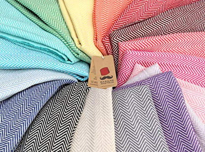 Turkish Beach Towel 100% Cotton Bath Towels 71x39 Quick Dry Sand Free Lightweight Large Oversized Herringbone Dark Blue