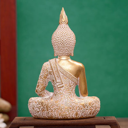 Golden Resin Buddha Statue7.87 Inch Serene Spiritual Art Piece, for Office Altar Collection to Enhance Focus & Mindfulness