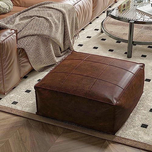 Johnear Meditation Floor Pillow, Square Floor Cushion, Retro Leather Floor Cushion, Extra Thick Square Meditation Pillow for Floor Bedroom Balcony Meditation Yoga