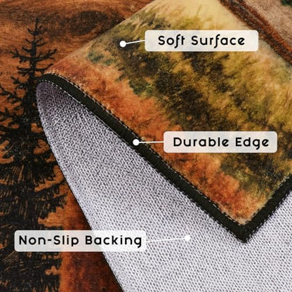 ASPMIZ 2x7 Rustic Runner Rug Non-Slip Washable — Buffalo Plaid Log Cabin Bear Deer Fox Design, Soft Faux Wool Hallway Carpet Runner for Entryway Kitchen, Brown - color: Brown, size: 2' X 7' (Runner)