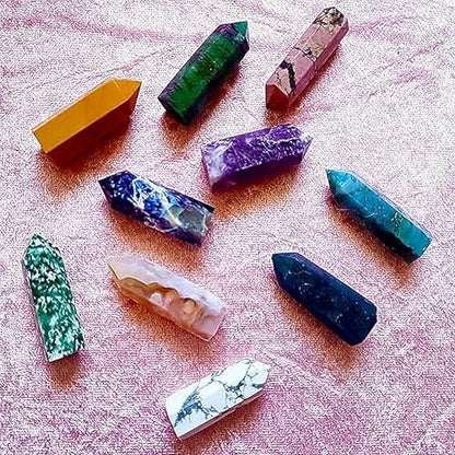Sets of 7/8/10 Pcs Healing Crystal Stone Wands,Hexagona,Single Pointed,Chakra 6 Faceted Column Prism,Reiki Gemstones,Energy Balance,Meditation Natural Gem Kits Home Decor (10pcs A Set) - color: 10pcs a Set