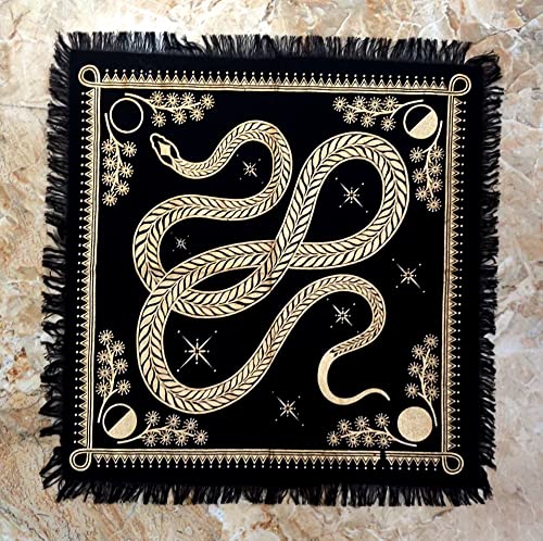 INDACORIFY Golden Snake Altar Table Top Cloth with Fringes Celtic Alter Tarot Witchcraft Spread Spiritual Sacred Cloth 18x18 in (Golden Snake) - color: Golden Snake