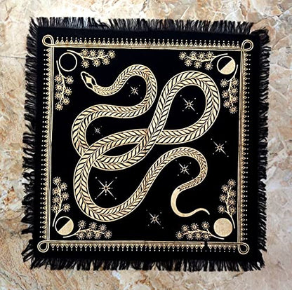 INDACORIFY Golden Snake Altar Table Top Cloth with Fringes Celtic Alter Tarot Witchcraft Spread Spiritual Sacred Cloth 18x18 in (Golden Snake) - color: Golden Snake