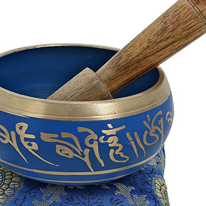 Relaxing Yoga Meditation Buddhist Tibetan Singing Bowl Set Blue With Mallet | Cushion | Pillow - color: blue