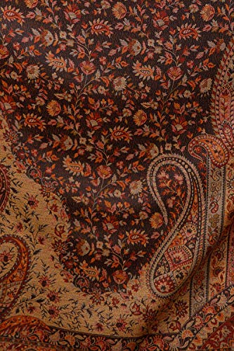 Exotic India Reversible Jamawar Shawl with Woven Paisleys - Wool - color: Caviar Black