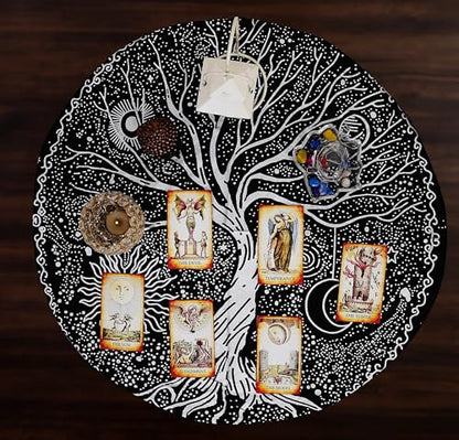 Indian Consigners Tree of Life Altar Cloth Tapestry Tablecloth Celtic Trees Ritual Spiritual Cloth for Sacred Places, Cotton Square Tarot Table Cover 36 by 36 Sacred - color: Silver Celestical Dry Tree, size: 36" x 36" (Square)