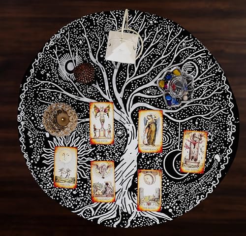 Indian Consigners Tree of Life Altar Cloth Tapestry Tablecloth Celtic Trees Ritual Spiritual Cloth for Sacred Places, Cotton Square Tarot Table Cover 24 by 24 Sacred - color: Silver Celestical Dry Tree, size: 24" x 24" (Square)