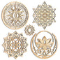 Qallicon 5.31" Sacred Geometry Wall Art 4 PCS Set, (Mandala, Buddha Lotus, 64 Star Tetrahedron, Sun Moon and Stars) Crystal Grid Meditation Chakra Wooden Wall Art Yoga Decor Spiritual Gifts