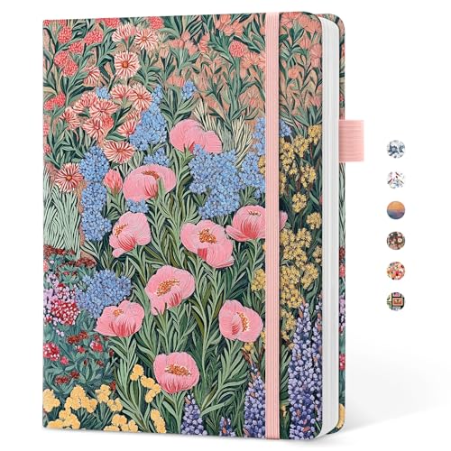 Pretty Lined Journal for Women, Aesthetic Cute Hardcover Leather Journal for Writing, A5 College Ruled Notebook for Work & Note Taking, Perfect for Office School Home, 160 Pages, Blooming Symphony - color: J-Blooming Symphony, style: A-Lined