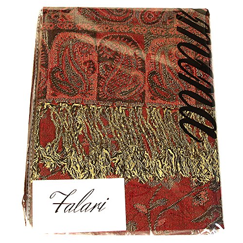Falari Women's Reversible Paisley Pashmina Shawl Wrap Scarf For Evening Dresses Festivals Any Occasions All Seasons 80"x27" - color: Style 1 - Red