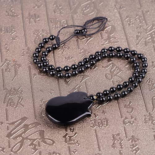 Black Obsidian Necklace Natural Crystal Amulet Protection Pendant with Adjustable Rope Lucky Talisman Necklaces Jewelry Gift for Men Women - color: Fox