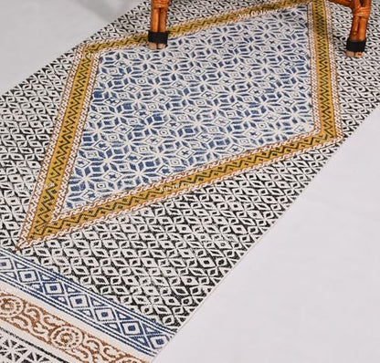 2.6x4 Ft Cotton Yoga Mat Rug – Blue Extra Large Hand-Woven Cotton Dhurrie Meditation Rug for Yoga Perfect Runner for Hallway, Kitchen, Living Room Area Runner