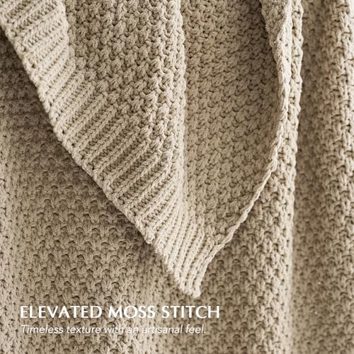 Chunky Chenille Knit Throw Blanket for Couch, Soft Luxurious Moss Stitch Blankets for Bed, Cozy Decorative Farmhouse Knitted Throws for Sofa, Sand Dune, 50" x 60"