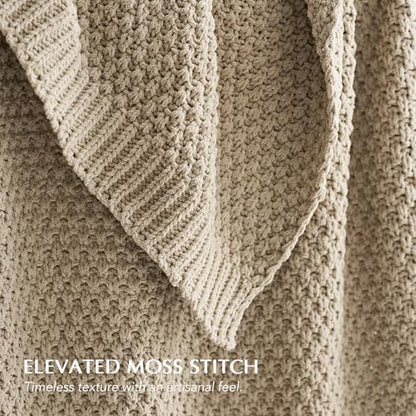 Chunky Chenille Knit Throw Blanket for Couch, Soft Luxurious Moss Stitch Blankets for Bed, Cozy Decorative Farmhouse Knitted Throws for Sofa, Sand Dune, 50" x 60"