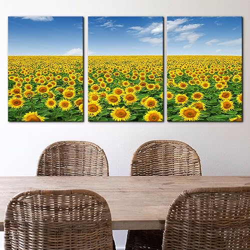 Sunflower Wall Art Set of 3 - Framed Canvas Prints with Yellow Flower Field Landscape Design - Perfect for Modern Home Decor - Ideal Wall Decor for Living Room Bedroom Bathroom and Office (20"x28"x3) - color: Wallart-08, size: 20" x 28" x 3 panels