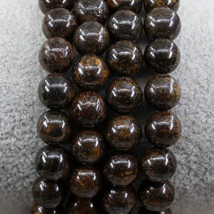 Keleny Gem Semi Precious Gemstones 8mm Natural Stone Round Beads Rock Crystal Jasper Stretch Bracelet 7 Inch Unisex - color: Brown Bronzite