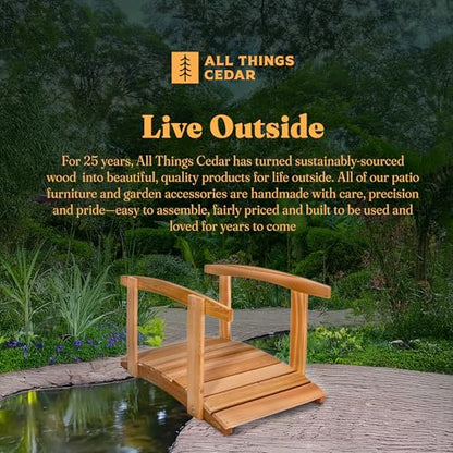 All Things Cedar Wooden Bridge, Outdoor Garden Walkway with Side Rails, 3', Natural - size: 3-Ft Bridge & Rails