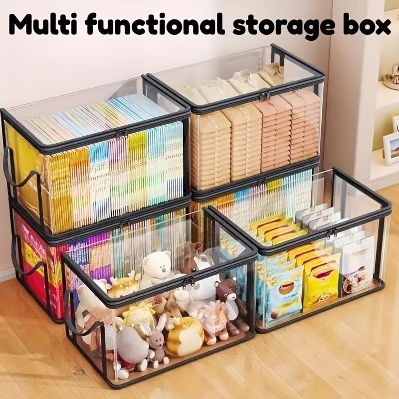 Large Clear Plastic Storage Box with Lid, Stackable Organizer Bin for Home & Office, Heavy Duty Container for Clothes, Books, Snacks