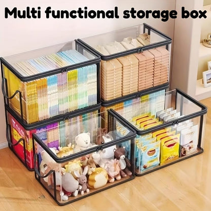 Large Clear Plastic Storage Box with Lid, Stackable Organizer Bin for Home & Office, Heavy Duty Container for Clothes, Books, Snacks