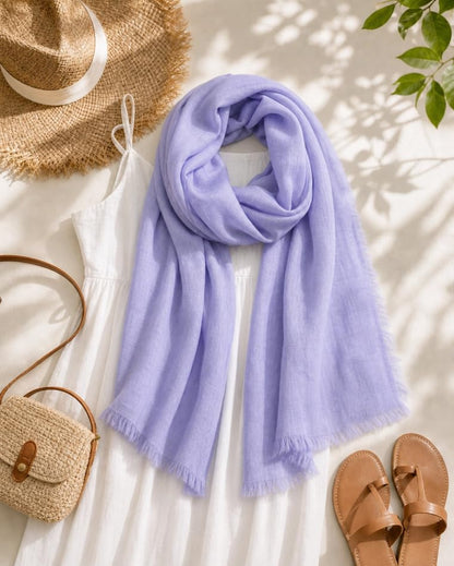 KVSS Women's Fine Knit Shawl, 55% Cashmere 45% Mulberry Silk, X Gauge 120/2NM Yarn Lightweight Spring Summer Wrap Scarf - color: Forget-me-not