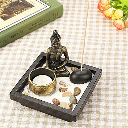 Zen Meditation Rock Garden Table Kit, Chinese Buddhism Candlestick, Meditation Relax Decor Set for Home,Garden