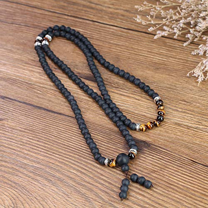 AmorWing 108 Mala Beads Brown Tiger Eye Matte Onyx Semi Precious Stone Bracelet Necklace