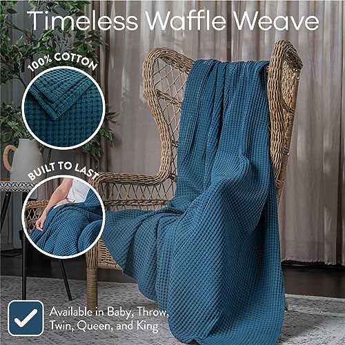Comfy Cubs 100% Cotton Waffle Weave Throw Blanket Breathable Skin-Friendly Soft Lightweight Blankets - Perfect Warm Textured Blanket Layer - Size for Couch Bed & Sofa (Neptune, 50" X 60") - color: Neptune, size: 50" X 60"