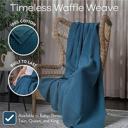 Comfy Cubs 100% Cotton Waffle Weave Throw Blanket Breathable Skin-Friendly Soft Lightweight Blankets - Perfect Warm Textured Blanket Layer - Size for Couch Bed & Sofa (Neptune, 50" X 60") - color: Neptune, size: 50" X 60"
